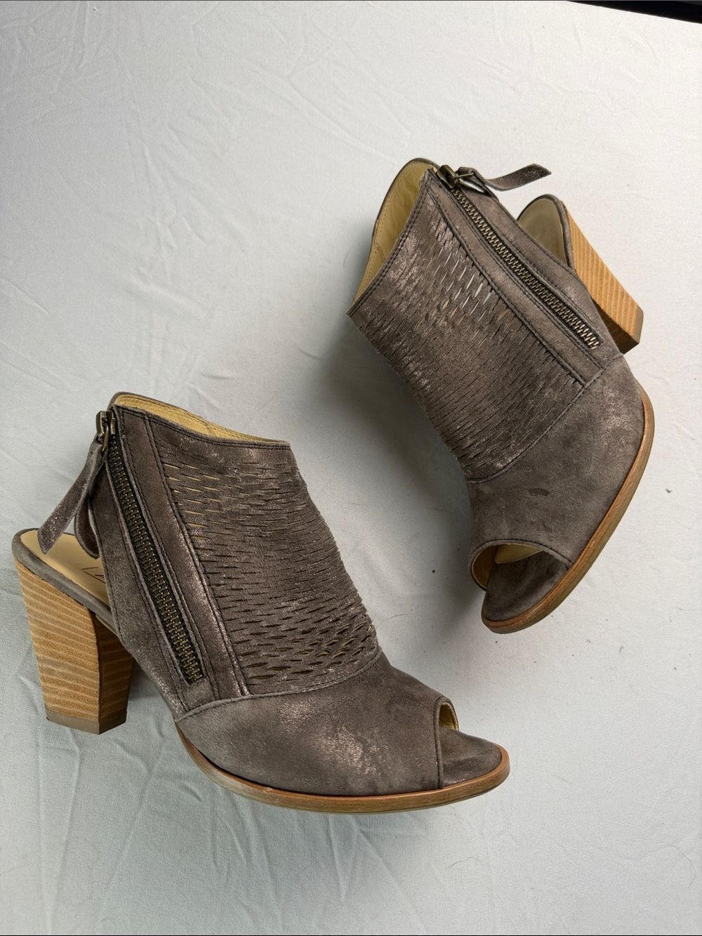 PAUL GREEN suede Leather Peep Toe Block Heel Women's Ankle Booties US 7